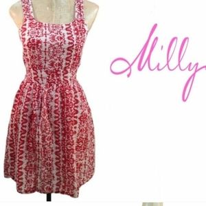 Milly red & white printed cross strap dress Medium